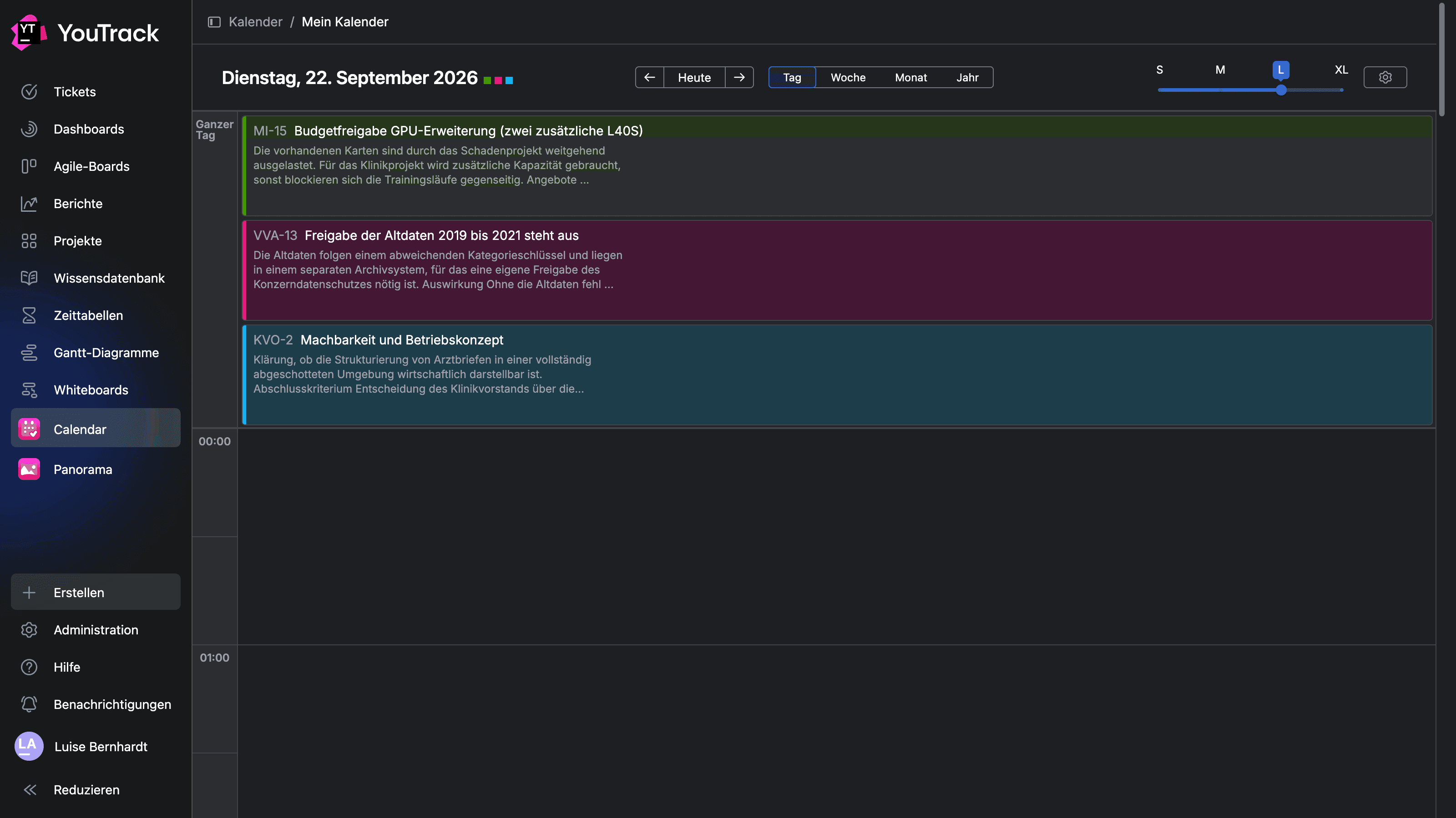 « Mon calendrier » comme application principale dans la barre latérale de YouTrack