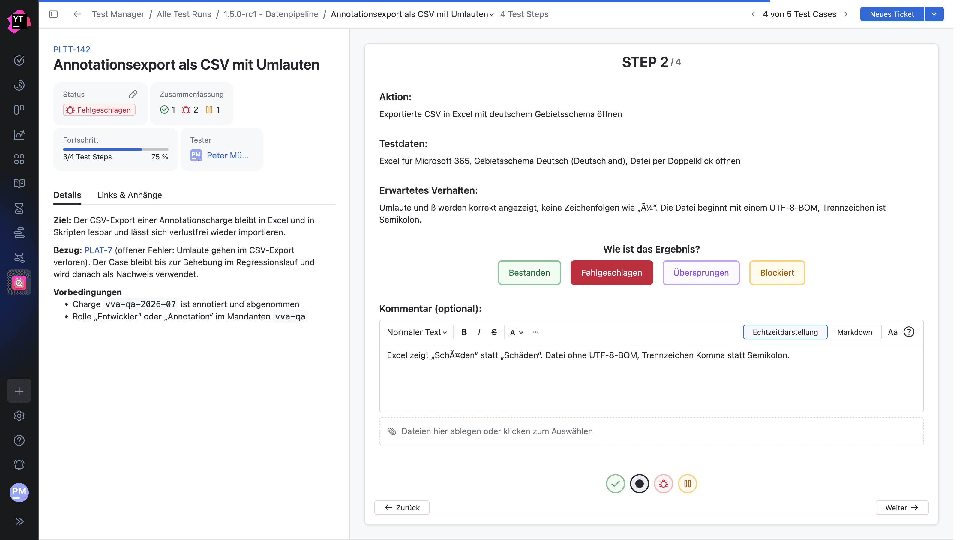 Capture d'écran de Test Manager YouTrack Test Manager